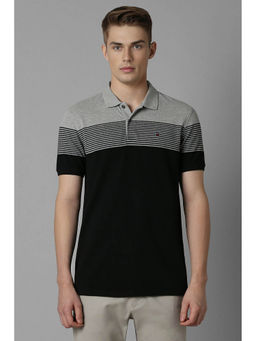 Louis Philippe - Men's Black Stripe Polo T-Shirt
