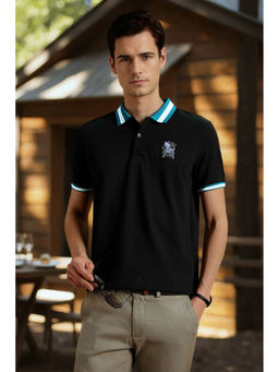 Louis Philippe - Men's Black Solid Polo T-Shirt