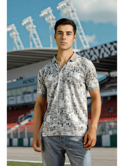 Louis Philippe - Men's Grey Printed Polo T-Shirt