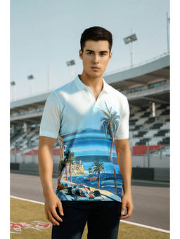 Louis Philippe - Men's White Graphic Print Polo T-Shirt