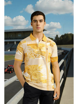 Louis Philippe - Men's Yellow Printed Polo T-Shirt