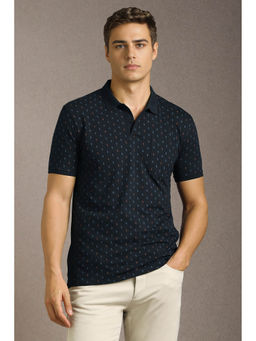 Louis Philippe - Men's Navy Blue Print Polo T-Shirt