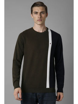 Louis Philippe - Men's Olive Full Sleeves Sweater