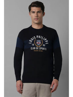 Louis Philippe - Men's Black Printed Full Sleeves Sweater