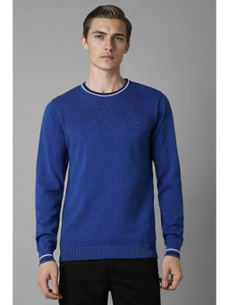 Louis Philippe - Men's Blue Solid Full Sleeves Sweater