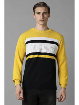 Louis Philippe - Men's Yellow Full Sleeves Sweater