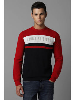 Louis Philippe - Men's Red Full Sleeves Sweater