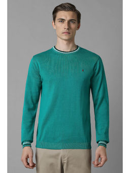 Louis Philippe - Men's Green Solid Full Sleeves Sweater