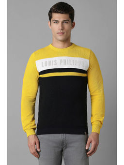 Louis Philippe - Men's Yellow Full Sleeves Sweater