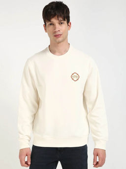 Tommy Hilfiger - Off White Embroidered Logo Regular Fit Cotton Sweatshirt