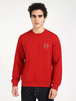 Tommy Hilfiger - Red Embroidered Logo Regular Fit Cotton Sweatshirt