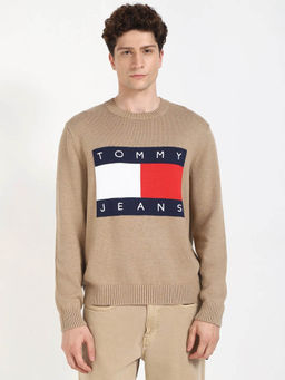 Tommy Hilfiger - Brown Embroidered Logo Regular Fit Cotton Sweater