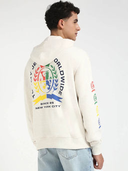 Tommy Hilfiger - Beige Printed Relaxed Fit Cotton Sweatshirt