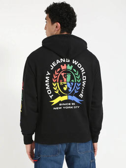 Tommy Hilfiger - Black Printed Relaxed Fit Cotton Sweatshirt