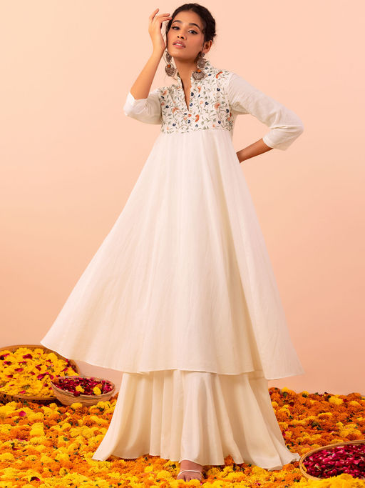 green emerald velvet dress Layered Sleeves Embroidered Dress – Samant Chauhan