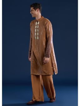KALKI FASHION - Men Brown Embellished Kurta with Pant