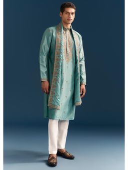 KALKI FASHION - Men Blue Embroidered Kurta and Pant with Dupatta