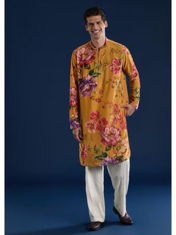 KALKI FASHION - Men Yellow Printed Kurta with Pant