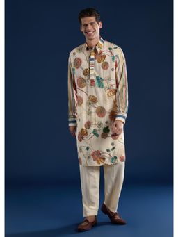 KALKI FASHION - Men Beige Embroidered Kurta with Pant