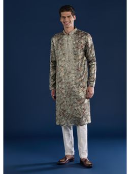 KALKI FASHION - Men Grey Floral Kurta with Pant