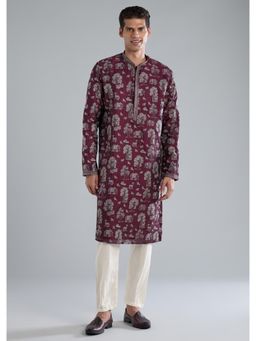 KALKI FASHION - Men Wine Embroidered Kurta with Pant