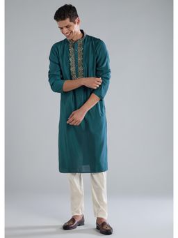 KALKI FASHION - Men Blue Embroidered Kurta with Pant
