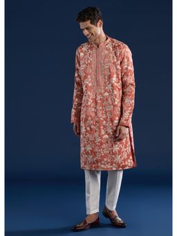 KALKI FASHION - Men Orange Embroidered Kurta with Pant