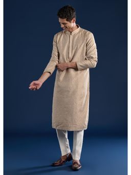 KALKI FASHION - Men Beige Embroidered Kurta with Pant