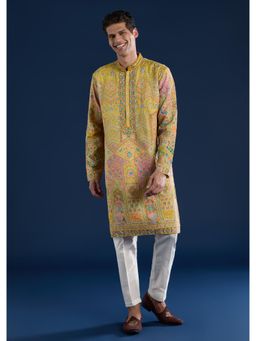 KALKI FASHION - Men Mustard Embroidered Kurta with Pant