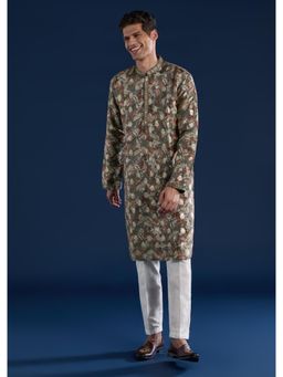 KALKI FASHION - Men Olive Floral Kurta with Pant
