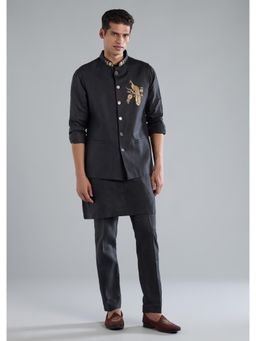 KALKI FASHION - Men Black Embroidered Kurta and Pant with Jacket