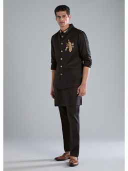 KALKI FASHION - Men Black Embroidered Kurta and Pant with Jacket