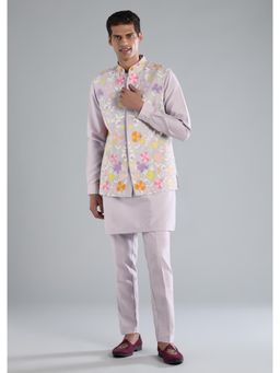 KALKI FASHION - Men Mauve Floral Kurta and Pant with Jacket