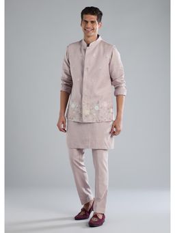 KALKI FASHION - Men Mauve Floral Kurta and Pant with Jacket