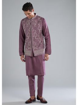 KALKI FASHION - Men Purple Embroidered Kurta and Pant with Jacket