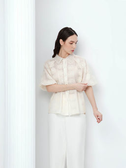 VERO MODA - White Embroidered Puff Sleeves Shirt