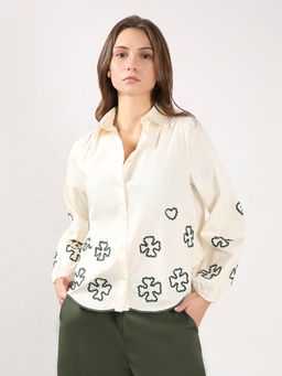 VERO MODA - Ecru Printed Shirt