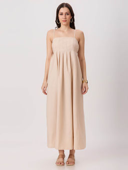PEACH & PANDA - Beige Pleat Detail Maxi Dress