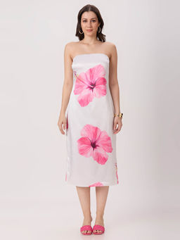 PEACH & PANDA - Floral Satin Tube Dress