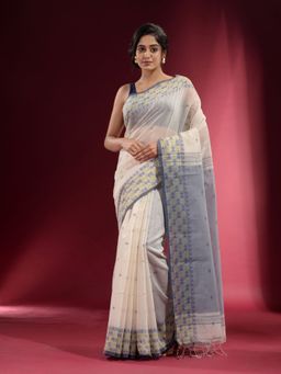 CHARUKRITI - Cream with Geometric Motif and Pattern Saree with Unstitched Blouse