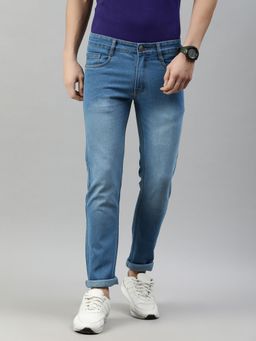 Urbano Fashion - Men Light Blue Slim Fit Washed Jeans Stretchable