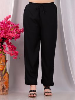 ARAMYA - Black Rayon Solid Pant for Women
