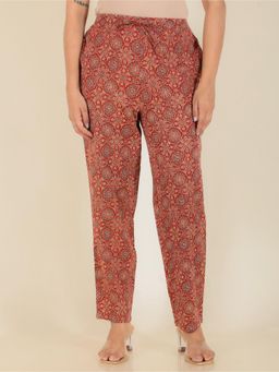 ARAMYA - Maroon Kantha Cotton Floral Pant for Women