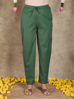 ARAMYA - Green Soft Cotton Solid Pant for Women