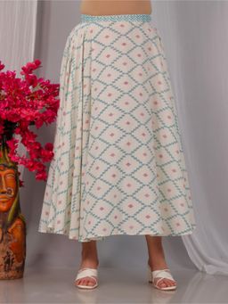 ARAMYA - Off White Soft Cotton Geometric Skirt for Women