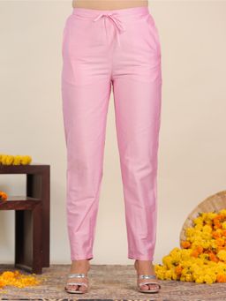 ARAMYA - Pink Chanderi Solid Pant for Women