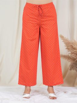 ARAMYA - Orange Soft Cotton Bandhani Palazzo for Women
