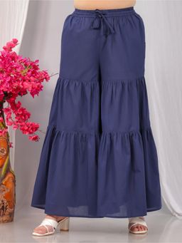 ARAMYA - Navy Blue Soft Cotton Solid Sharara for Women