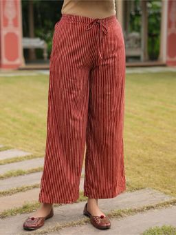 ARAMYA - Maroon Soft Cotton Striped Palazzo for Women