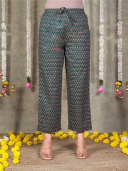 ARAMYA - Green Soft Cotton Floral Print Pant for Women
